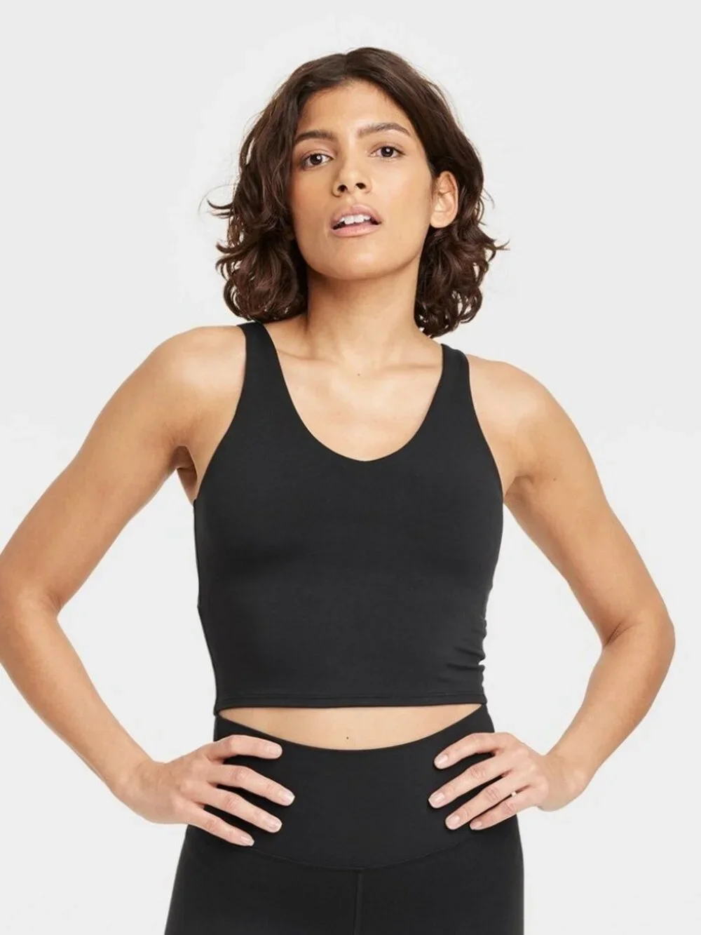 Women's Flex Light Support V Neck Cropped Sports Bra - All in Motion Black XXS